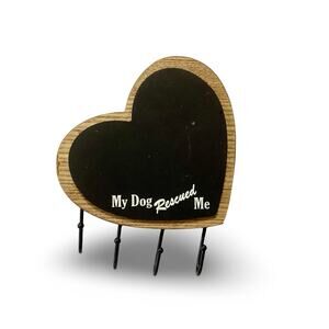 Chalkboard Heart with Hooks - Dog Rescued Me